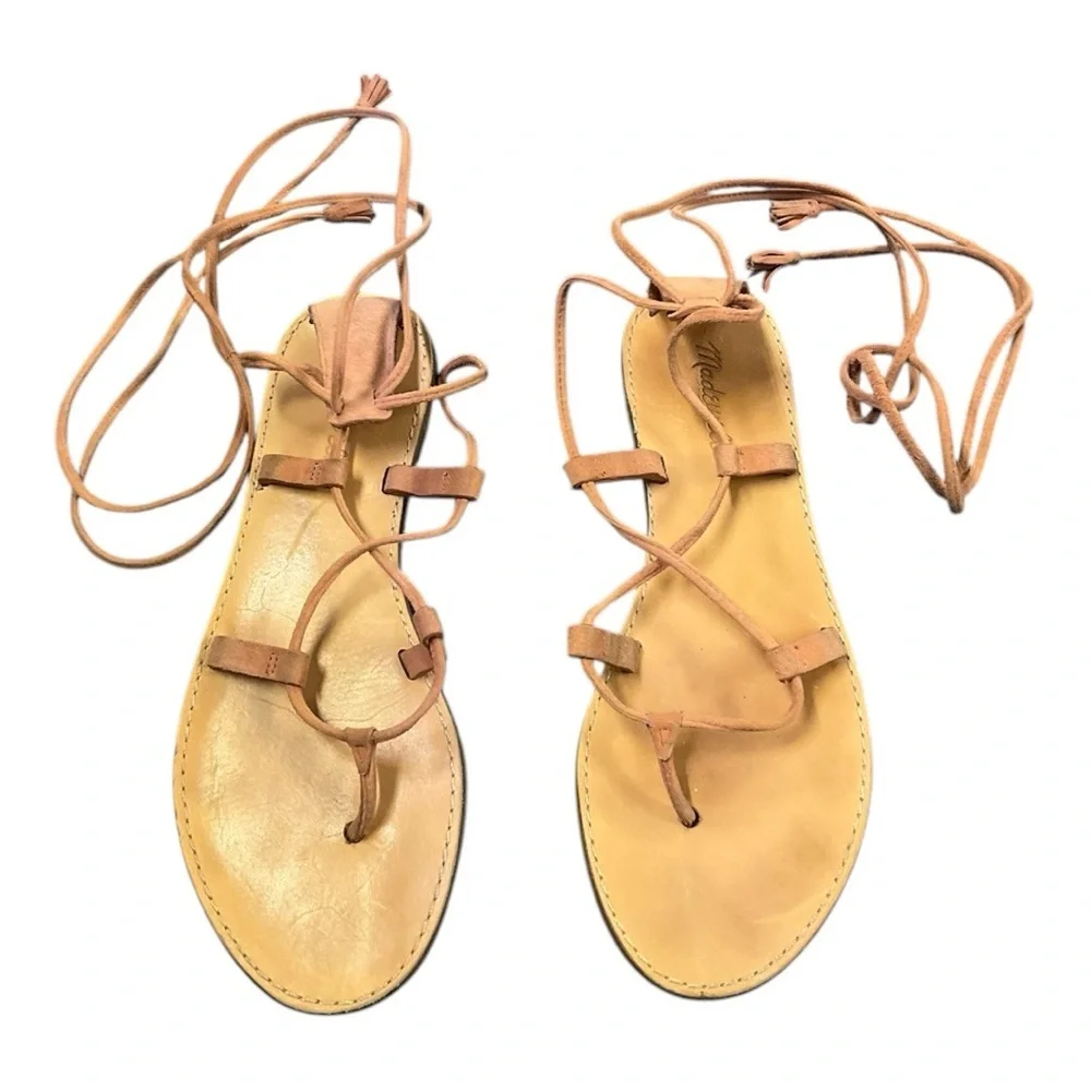 Madewell The Boardwalk Lace-Up Sandal in Leather Size 8